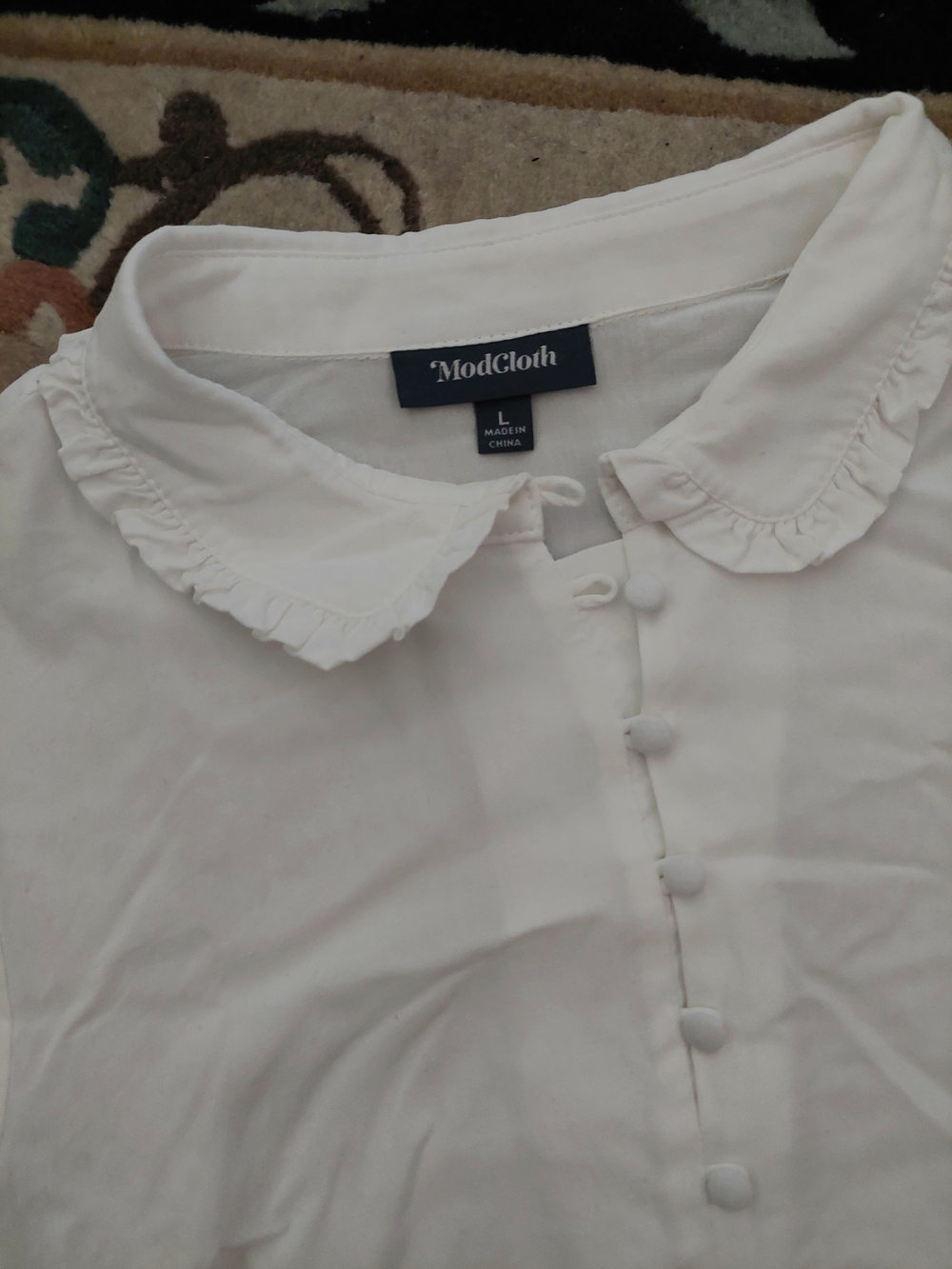 Modcloth White Button-Front Ruffle Collar Blouse - Picture 2 of 5